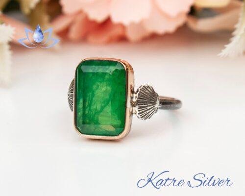 Pirate Oyster Shell Art Silversmith Emerald Faceted Cut Paraiba Tourmaline Ring - Paraiba Engagement Sterling Silver Ring Promise Green