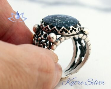 Black Obsidian Ring, Black and White Ring, Designs Unique Ring, Victorian Steam Punk, Snowflake Obsidian Men Ring, Rings for Men - Image 9