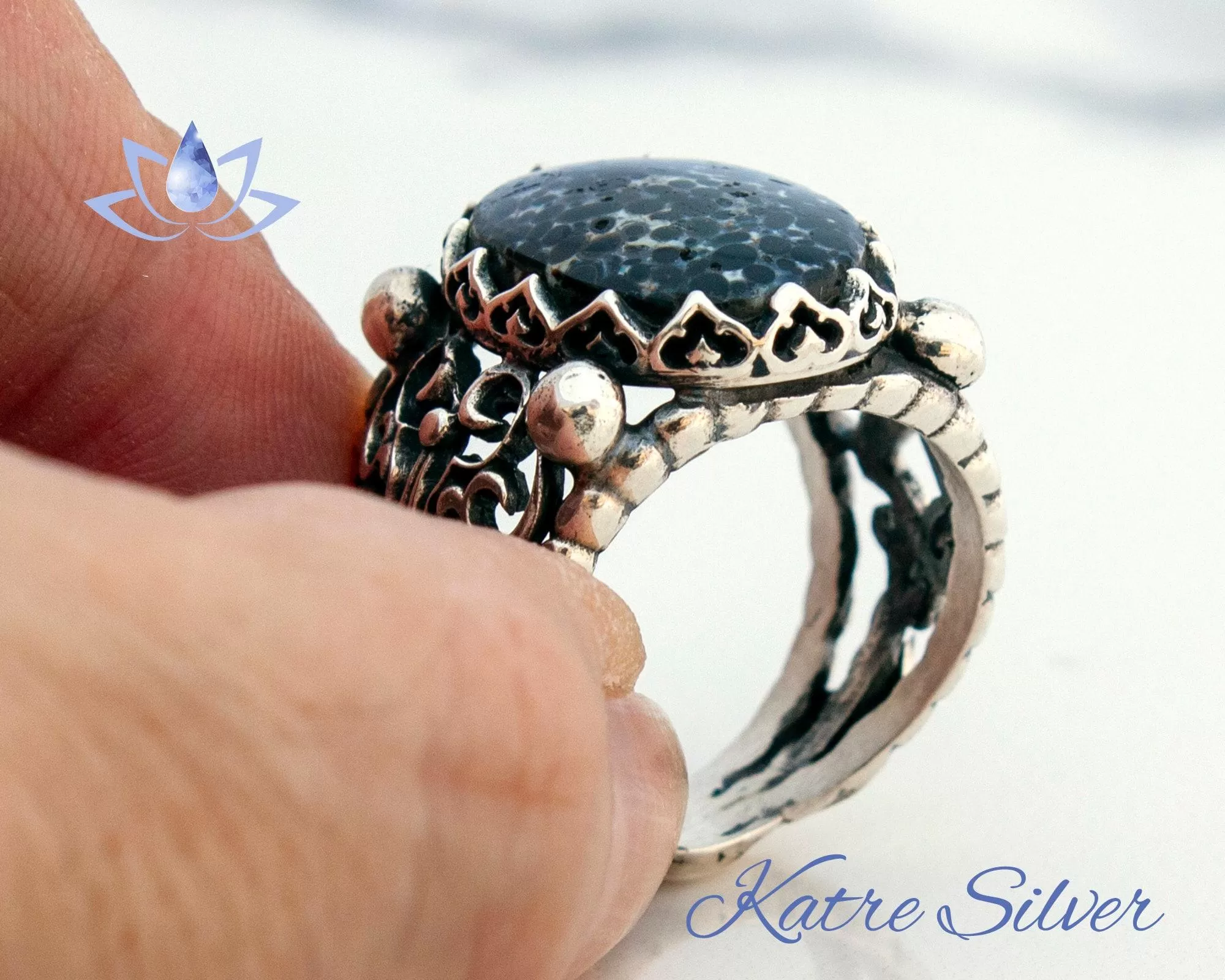 Black Obsidian Ring, Black and White Ring, Designs Unique Ring, Victorian Steam Punk, Snowflake Obsidian Men Ring, Rings for Men - Image 9