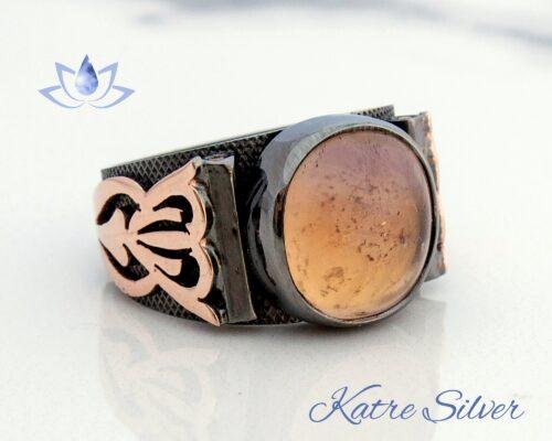 Bicolor Ametrine Ring, Exclusive Style, Ametrine Jewelry, Art Deco Men Ring, Unique Ametrine Ring, Cabochon Stone, Gifts for Men