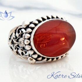 Large Stone Red Yemeni Aqeeq Ring for Men, Red Carnelian Mens Handmade Ring, Natural Stone Ring, Agate Jewelry, Mans Ring, Gift Ring