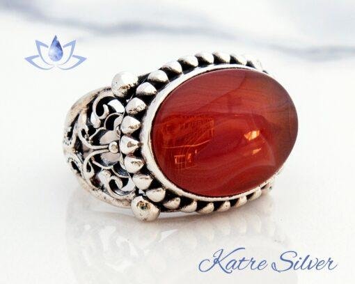 Large Stone Red Yemeni Aqeeq Ring for Men, Red Carnelian Mens Handmade Ring, Natural Stone Ring, Agate Jewelry, Mans Ring, Gift Ring
