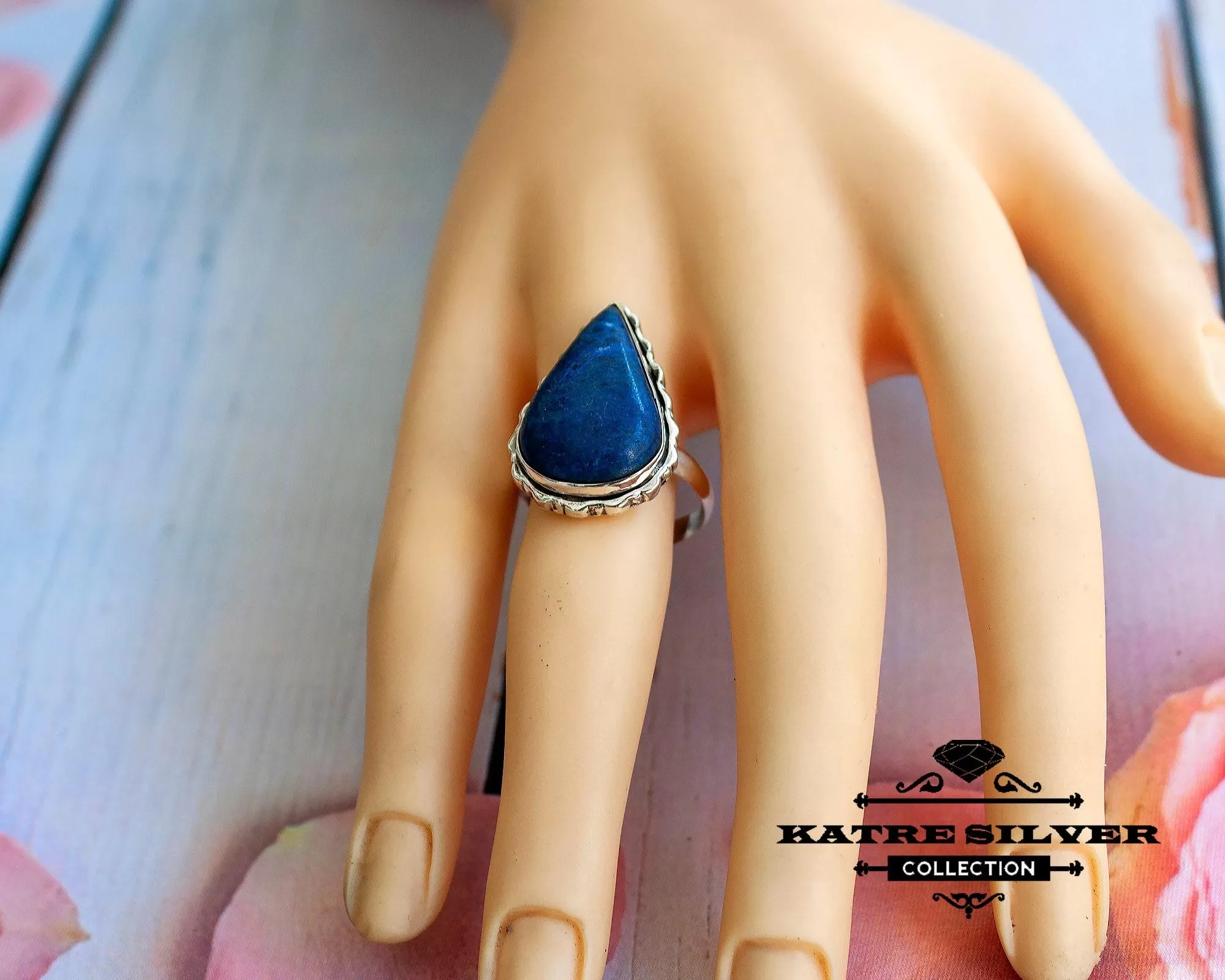 Bold Lapis Lazuli Silver Ring 925 Sterling Silver – Oxidized Blue Stone Statement Ring, Handmade Vintage Gemstone Ring for Women - Image 2