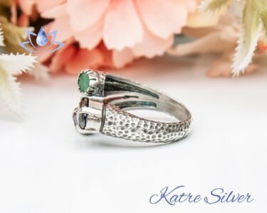 Sapphire Emerald Ruby Natural Stone Adjustable Ring, Mixed Gemstone Rings, Vintage Multi Stone Ring, Natural Stone Gift Ring - Image 6