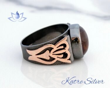 Bicolor Ametrine Ring for Men 925 Sterling Silver – Unique Cabochon Stone Ring, Handmade Art Deco Statement Ring - Image 6