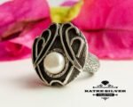 Large Pearl Ring, Round Pearl Ring, Silver Pearl Ring, Pearl Ring, Pearl Jewelry, Pearl and Silver, Solid Silver Ring, Unique Ring, Vintage - Image 6