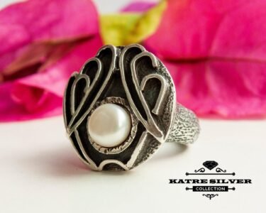 Stunning Large Pearl Ring 925 Sterling Silver – Round Pearl Statement Ring, Vintage Silver Pearl Ring for Women - Image 6