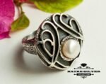 Large Pearl Ring, Round Pearl Ring, Silver Pearl Ring, Pearl Ring, Pearl Jewelry, Pearl and Silver, Solid Silver Ring, Unique Ring, Vintage - Image 5