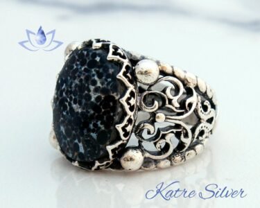 Black Obsidian Ring, Black and White Ring, Designs Unique Ring, Victorian Steam Punk, Snowflake Obsidian Men Ring, Rings for Men - Image 5