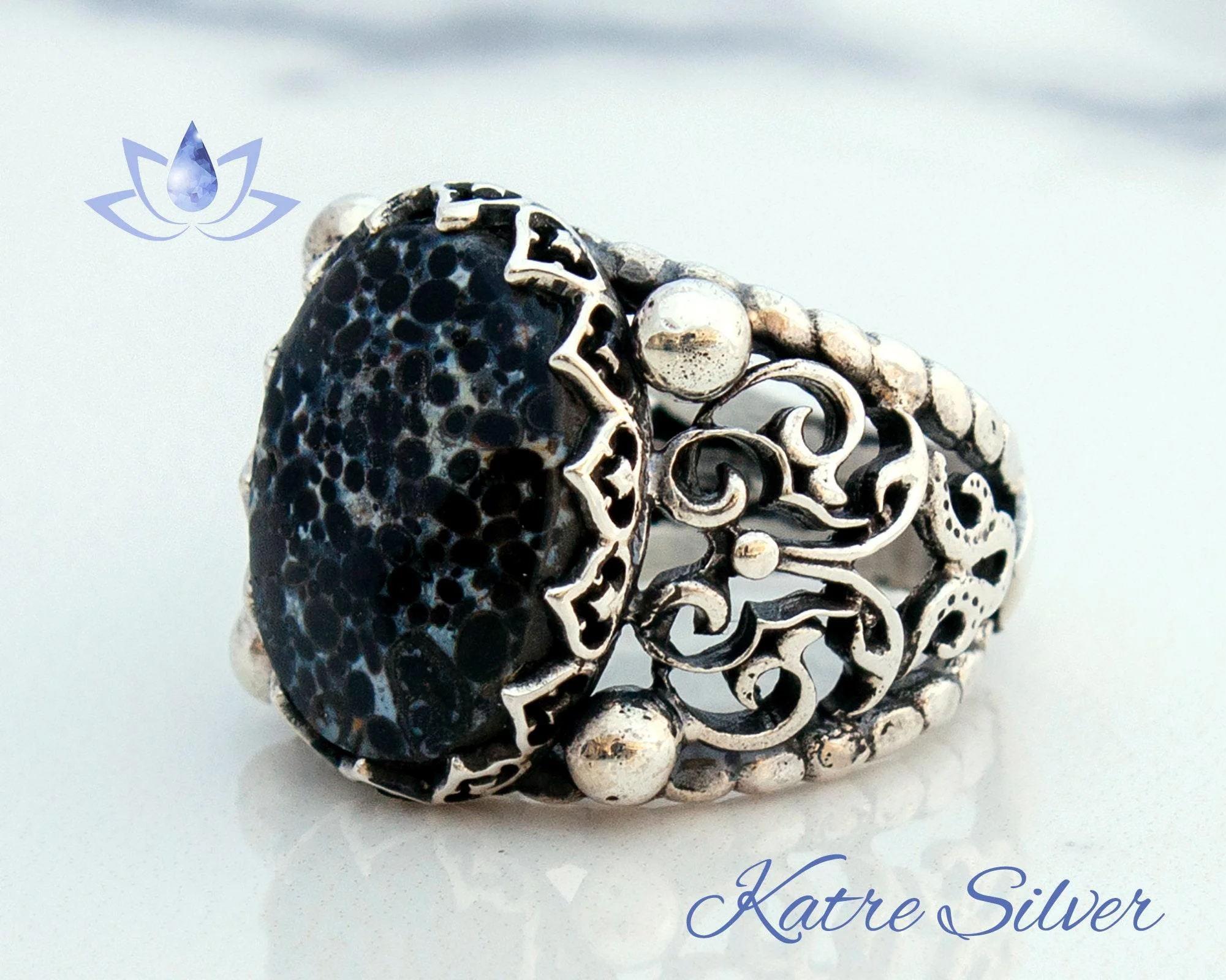 Black Obsidian Ring, Black and White Ring, Designs Unique Ring, Victorian Steam Punk, Snowflake Obsidian Men Ring, Rings for Men - Image 5