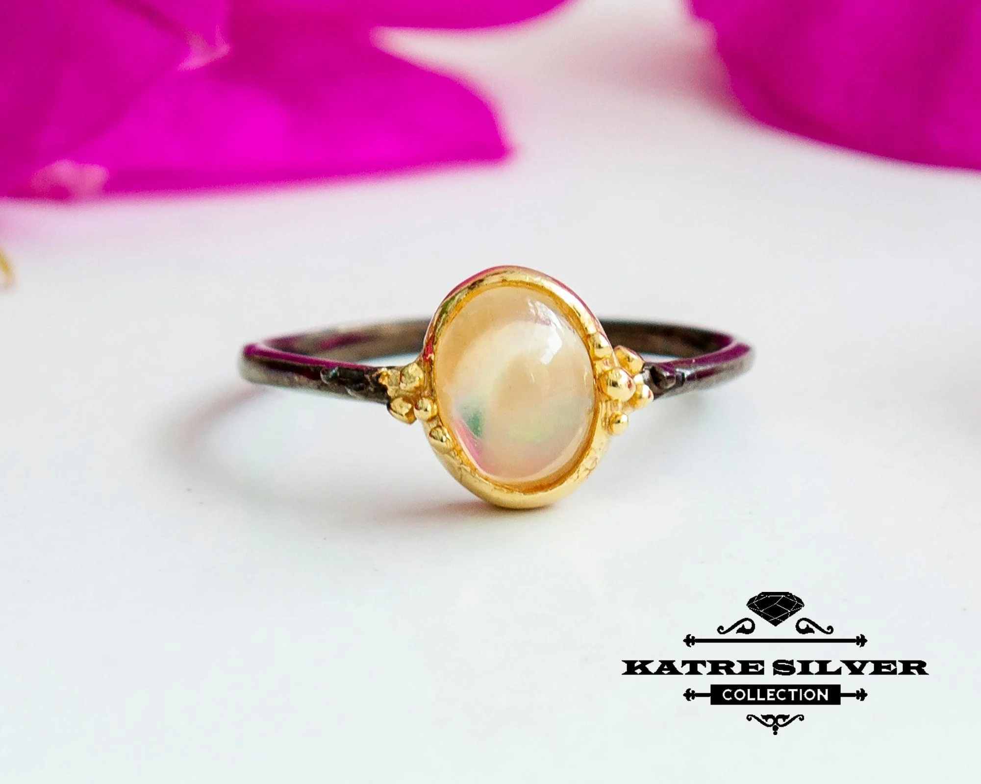 Stunning Rainbow Opal Ring 925 Sterling Silver – Natural Opal Statement Ring, Colorful Minimalist Gemstone Ring for Her - Image 4