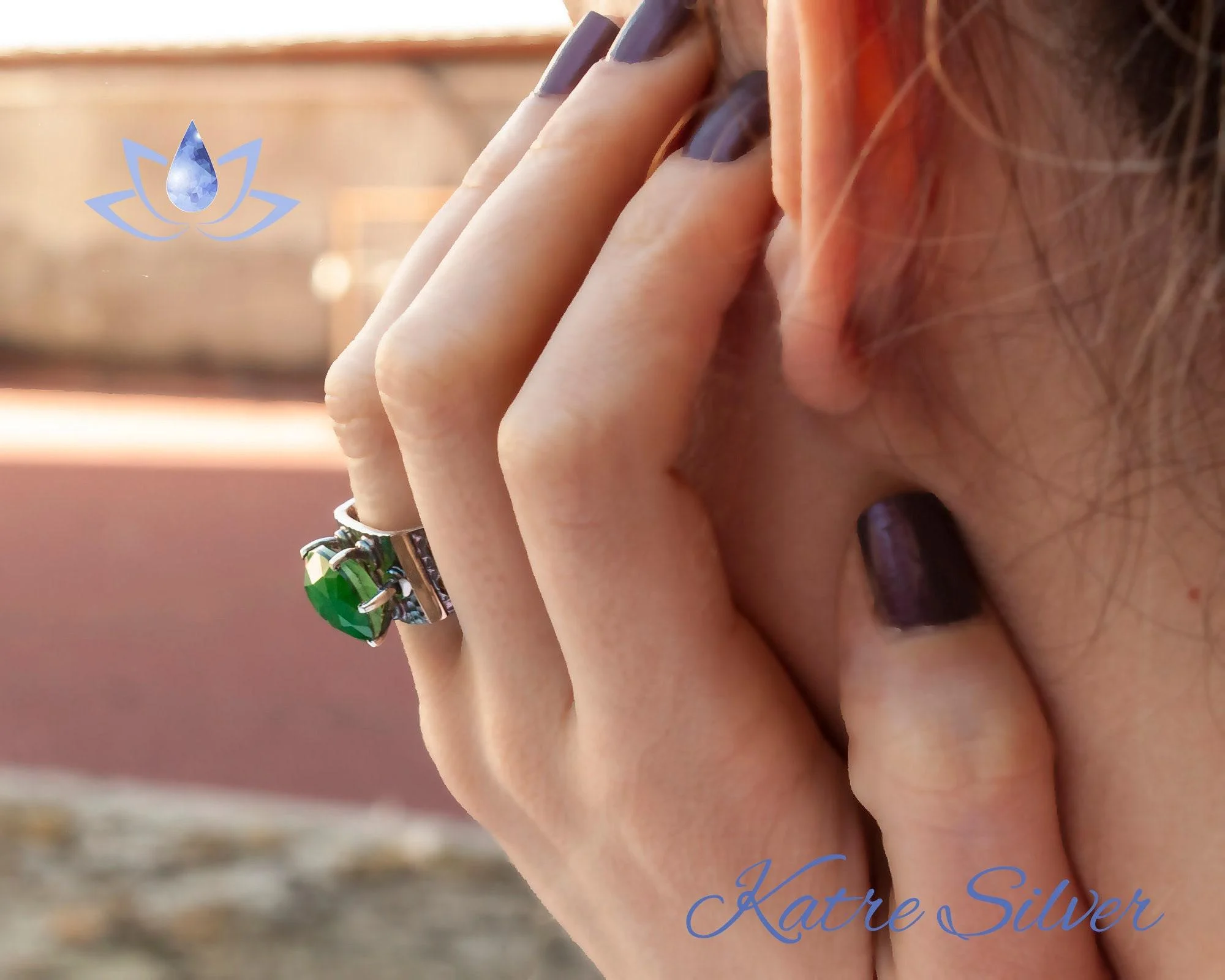 Oval Faceted Cut Green Paraiba Tourmaline Stone Sterling Silver Ring with a Hole, Paraiba Ring, Gift For Her, Paraiba Engagement Ring Promise - Image 4