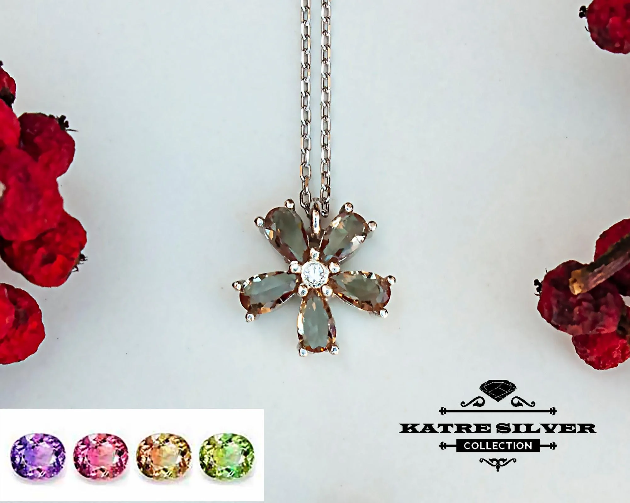 sultanite flower necklace