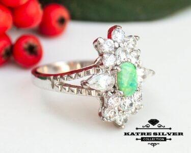 green opal silver ring