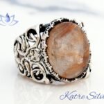 Golden Rutile Quartz Ring, The Edges of The Ring are Ivy, The Circumference of The Stone is Crown Patterned, Quartz Jewelry, Gift for Him