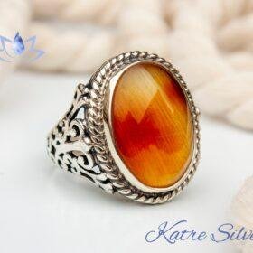 Amber Ring, Vintage Silver Ring, Naturel Baltic Amber Ring, Mens Ring with Gemstone, Handmade Men Jewelry, Rings for Men, Mens Accessory