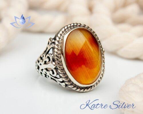 Amber Ring, Vintage Silver Ring, Naturel Baltic Amber Ring, Mens Ring with Gemstone, Handmade Men Jewelry, Rings for Men, Mens Accessory