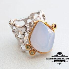 Unique Womens Ring Chalcedony Ring Sterling Silver Boho Jewelry Handcrafted Turkish Silver Rings Chalcedony Ring of Womens Silver Jewelry