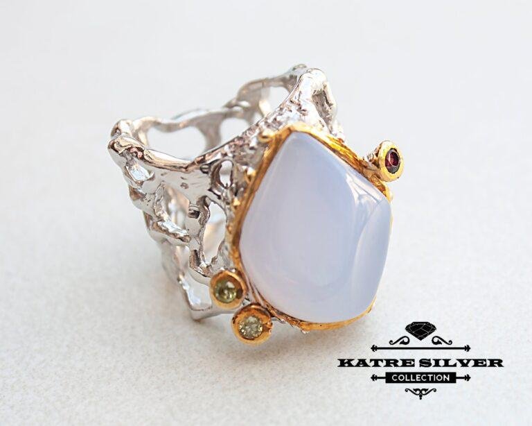 Unique Womens Ring Chalcedony Ring Sterling Silver Boho Jewelry Handcrafted Turkish Silver Rings Chalcedony Ring of Womens Silver Jewelry