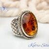 Baltic Amber Ring, Man Silver Large Amber Stone Ring, Hand Made Ring, Ottoman Style Embroidered Men's Ring, 925k Sterling Silver