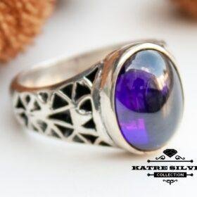 Turkish Handmade Silver Men Ring, Mens Handmade Ring, Purple Amethyst Ring, Ottoman Mens Ring, Gift for Him, 925k Sterling Silver Ring