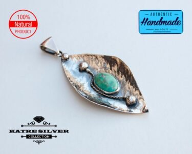 Unique Turquoise Pendant Necklace 925 Sterling Silver – Handmade Oxidized Silver Gemstone Pendant Gift for Her - Image 3