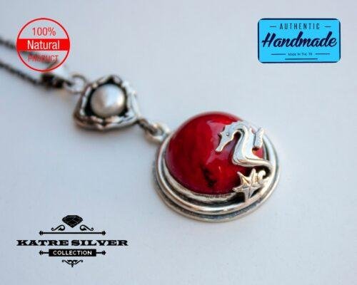Red Coral Pendant Seahorse Necklace, Seahorse Jewelry, Red Coral Necklace, Coral Pendant, Coral Necklace, Red Coral Jewelry - Image 5