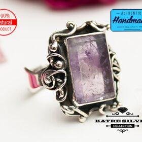 Raw Amethyst Unique Woman Ring, Purple Stone Ring, Purple Amethyst Ring, Silver Amethyst Ring, Statement Ring, Amethyst Jewelry