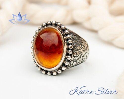 925 Silver Amber Ring, Vintage Silver Ring, Baltic Amber Ring, Mens Ring  with Gemstone, Handmade Men Jewelry, Rings for Men, Mens Accessory