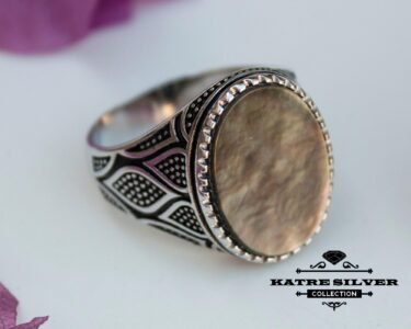 Best Nacre Ottoman Ring for Men 925 Sterling Silver – Mother of Pearl Shell Ring, Handmade Turkish Statement Jewelry Gift for Him - Image 8