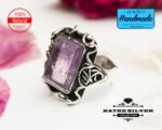 Raw Amethyst Unique Woman Ring, Purple Stone Ring, Purple Amethyst Ring, Silver Amethyst Ring, Statement Ring, Amethyst Jewelry - Image 3