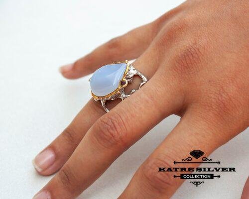 Unique Womens Ring Chalcedony Ring Sterling Silver Boho Jewelry Handcrafted Turkish Silver Rings Chalcedony Ring of Womens Silver Jewelry - Image 9
