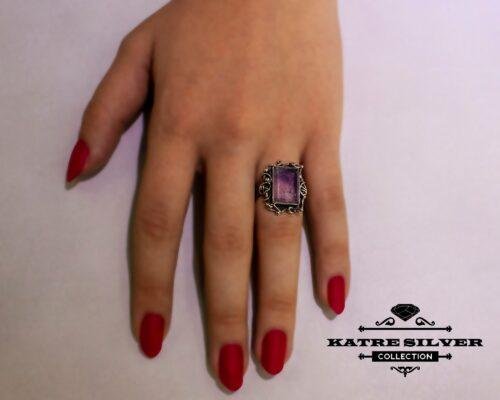 Raw Amethyst Unique Woman Ring, Purple Stone Ring, Purple Amethyst Ring, Silver Amethyst Ring, Statement Ring, Amethyst Jewelry - Image 7