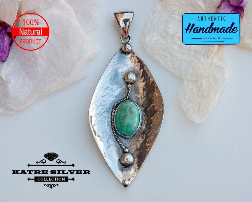 Genuine Turquoise Small Stone Pendant, Oxidized Pendant, Turquoise Pendant, Handmade Pendant, Gemstone Pendant,Green Turquoise,Stone Pendant