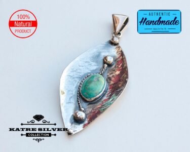 Unique Turquoise Pendant Necklace 925 Sterling Silver – Handmade Oxidized Silver Gemstone Pendant Gift for Her - Image 5
