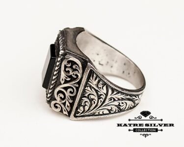 Best Black Stone Ring for Men 925 Sterling Silver – Ottoman Vintage Turkish Ring, Handmade Statement Jewelry Gift for Him - Image 5