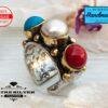 Native American Ring- Multi Gemstone Ring, American Patriotic Ring, Adjustable Ring