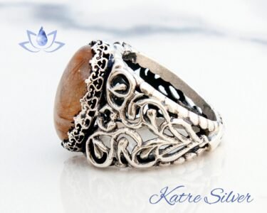 Golden Rutile Quartz Ring, The Edges of The Ring are Ivy, The Circumference of The Stone is Crown Patterned, Quartz Jewelry, Gift for Him - Image 6