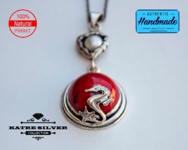 Red Coral Pendant Seahorse Necklace, Seahorse Jewelry, Red Coral Necklace, Coral Pendant, Coral Necklace, Red Coral Jewelry - Image 3