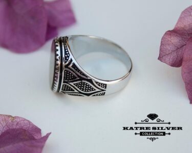 Best Nacre Ottoman Ring for Men 925 Sterling Silver – Mother of Pearl Shell Ring, Handmade Turkish Statement Jewelry Gift for Him - Image 5