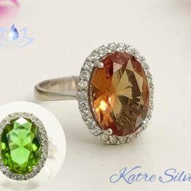 Color Changing Halo Ring, Turkish Ring Womens, Turkish Diaspore, Silver Promise Ring, Engagement Ring, Gift for Her