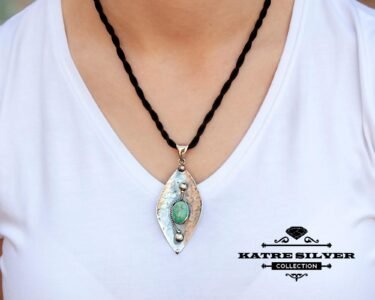 Unique Turquoise Pendant Necklace 925 Sterling Silver – Handmade Oxidized Silver Gemstone Pendant Gift for Her - Image 2