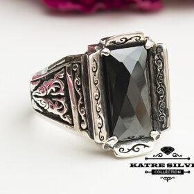Mens Handmade Ring, Turkish Handmade Silver Men Ring, Ottoman Men Ring, Turkish Ring, Onyx Ring, Cubic Zircon