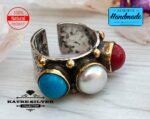 Native American Ring- Multi Gemstone Ring, American Patriotic Ring, Adjustable Ring - Image 3