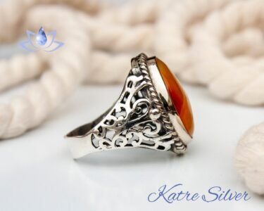 Amber Ring, Vintage Silver Ring, Naturel Baltic Amber Ring, Mens Ring with Gemstone, Handmade Men Jewelry, Rings for Men, Mens Accessory - Image 6