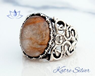 Golden Rutile Quartz Ring, The Edges of The Ring are Ivy, The Circumference of The Stone is Crown Patterned, Quartz Jewelry, Gift for Him - Image 5
