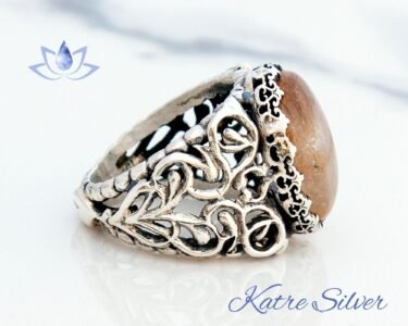 Golden Rutile Quartz Ring, The Edges of The Ring are Ivy, The Circumference of The Stone is Crown Patterned, Quartz Jewelry, Gift for Him - Image 7