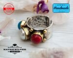 Native American Ring- Multi Gemstone Ring, American Patriotic Ring, Adjustable Ring - Image 5