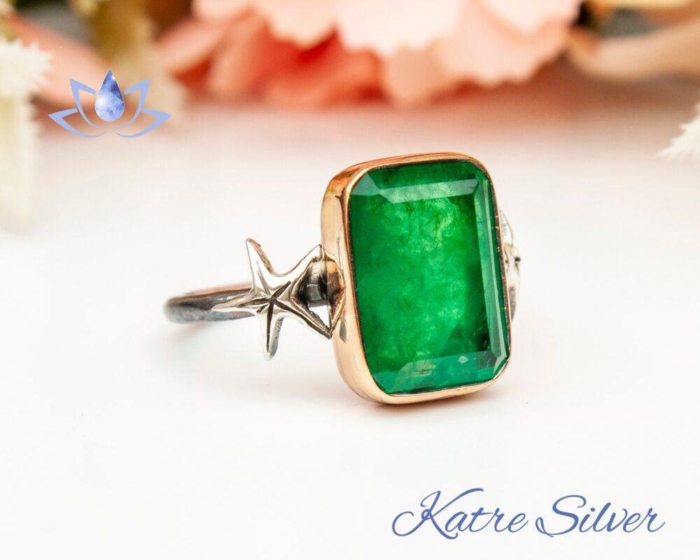 Paraiba Tourmaline Ring with Starfish, Green Tourmaline, Jewelry Ring, Statement Rings, Promise Ring, Green Diamond Ring, Gift for Women