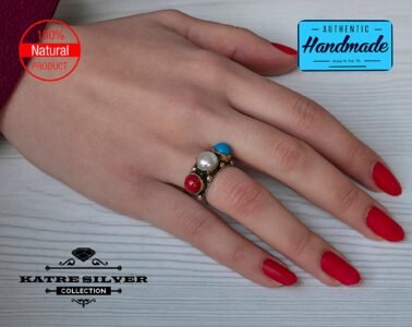 Unique Native American Multi Gemstone Ring 925 Sterling Silver – Adjustable Patriotic Statement Ring for Women - Image 2